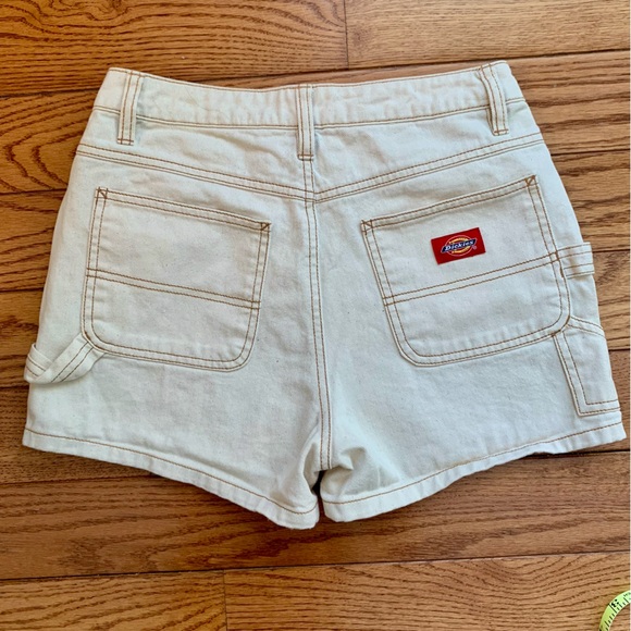 100% Cotton Dickies White Denim Cream Shorts 0 / 24 Jean Utility Loop Women’s - Picture 2 of 10